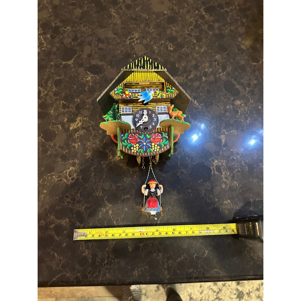 Vintage Miniature Chalet Cuckoo Clock Floral Hand Painted Girl Pendulum Decor